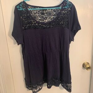 Torrid Navy Lace Accent Blouse